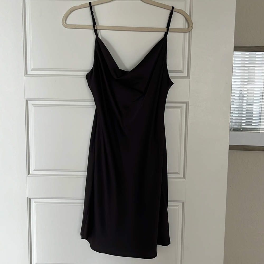 Urban Outfitters black cowl neck silk slip dress